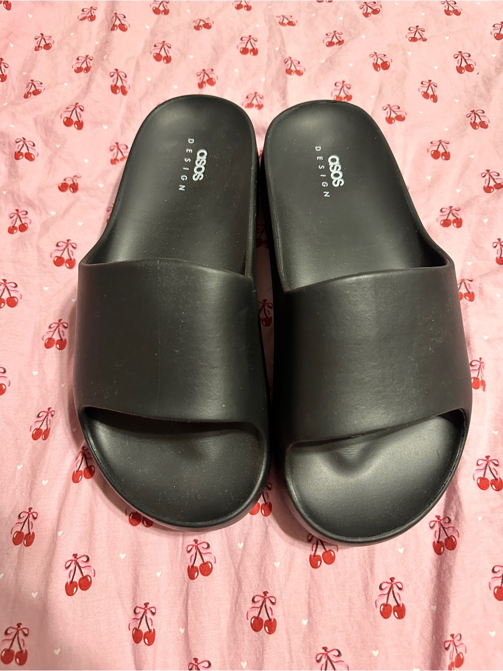 ASOS Black Wide Strap Platform Slide Sandals